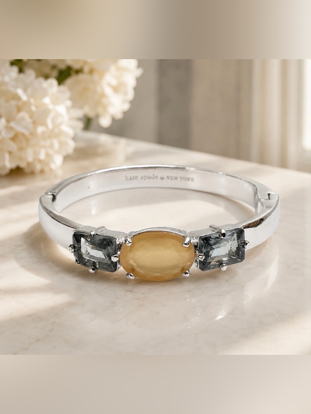 kate spade Hancock Park Bangle with Yellow Center Stone and Gray Accent Stones